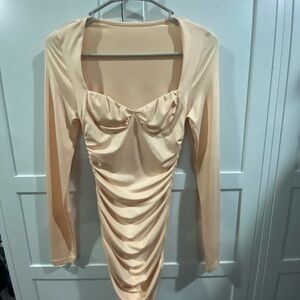 New no tags Cream colored Long Sleeve Ruched Dress